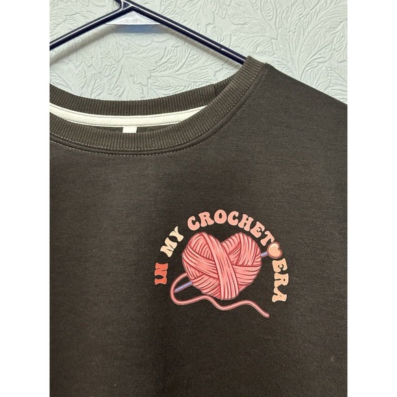 In My Crochet Era Sweatshirt Fits Like XL Crochet Lover Crewneck Dark Grey M16 - Picture 3 of 5